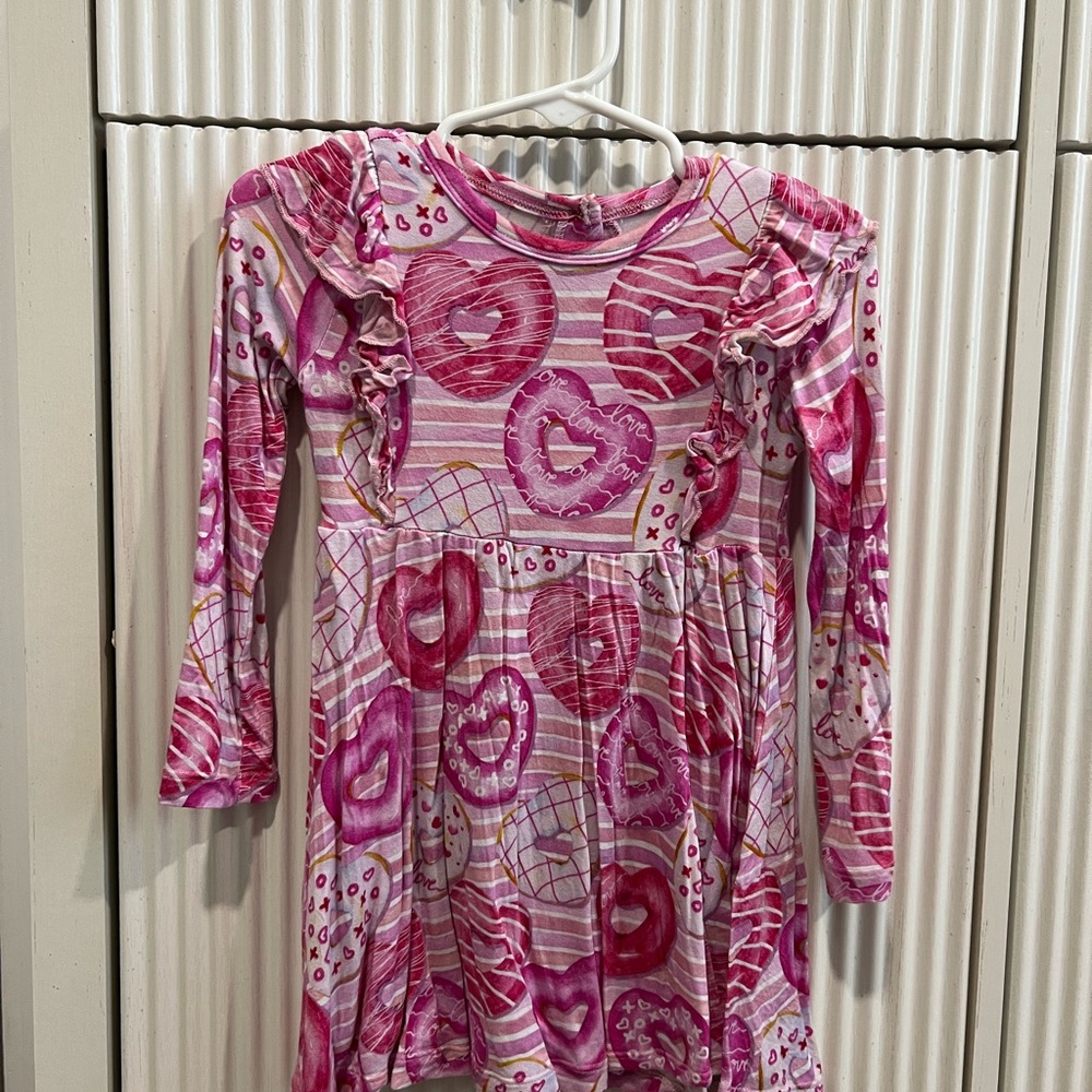 Birdie Bean Juliet Pink Heart Patterned Kids Casual Bamboo Dress